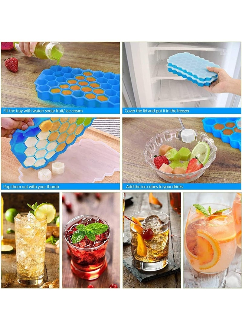 صينية مكعبات ثلج بغطاء، قوالب سيليكون وعبوة واحدة من 37 خلية ثلج، معتمدة من قانون الأغذية والسلع الألمانية، خالية من البيسفينول ايه (متعددة الالوان، عبوة واحدة) - Image 5